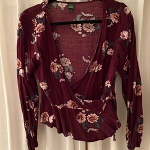 Wild Fable Burgundy Floral Wrap Blouse